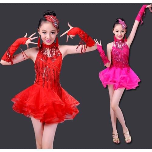 New Arrival Girls Latin Dance Costumes Kids Ballroom Dance Suit Students Rumba Salsa Dancewear Tango Clothes 7pcs B-5666