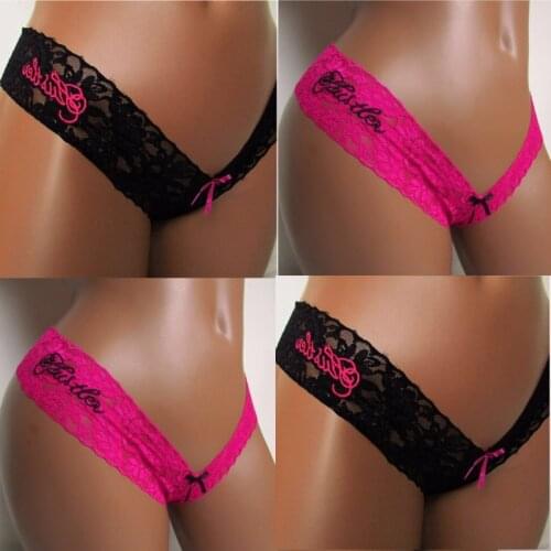 Slim lace panties, pure color panty, embroidered knickers, fashionable sexy Black red briefs