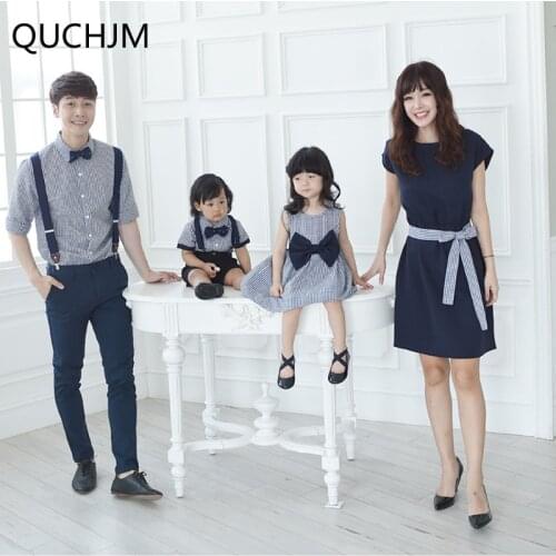 Mother & kids Family matching clothes summer korean style mother and daughter dress boys evening suit family clothes