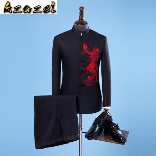 Autumn and winter Chinese tunic suit male youth Slim Chinese style mens suits groom wedding dress host stand collar jackets