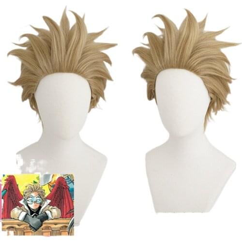 My Hero Academia Hair Hawks Cosplay Hawks Short Light Brown Heat Resistant Synthetic Hair Unisex Halloween Party Wig + Wig Cap
