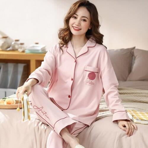 Casual Pajamas Set Cotton Women 2 Piece Sleepwear Autumn Pyjamas Big Yards 3XL Loungewear Solid Nightwear Spring New Shirt&Pants