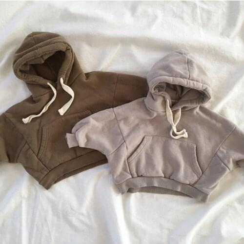 9039 Kids' Hooded Tops New Autumn Winter 2021 Solid Color Front Large Pocket Boys Pullover Comfortable Girl Fleece Sweatershirt