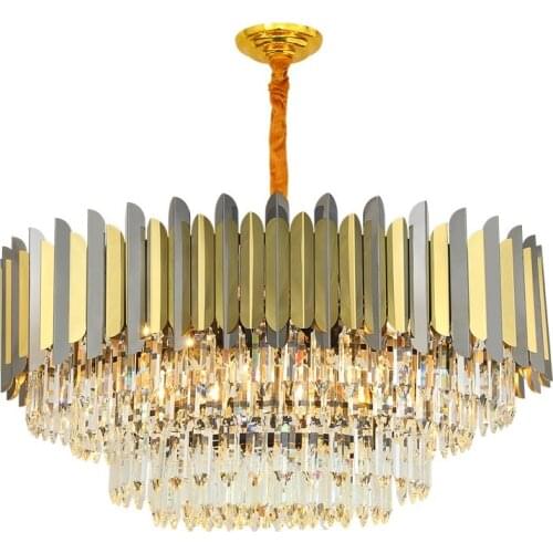 LED E14 Bulb Modern Stainless Steel Golden&Black Crystal Hanging Chandelier Light Lustre Suspension Luminaire Lamp Living Room