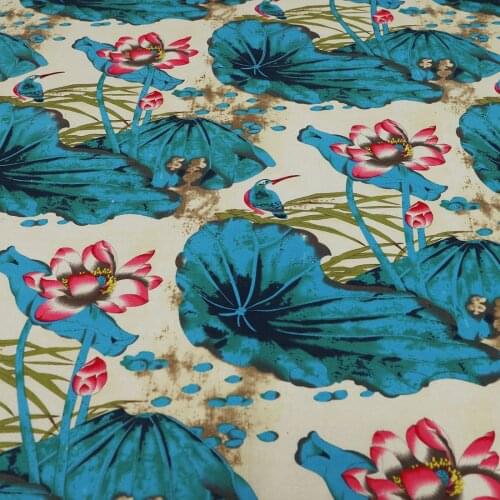 Cotton Linen Printed Lotus Retro Fabric By The Meter For Clothing DIY Tablecloth Apparel Craft Cushion Decor
