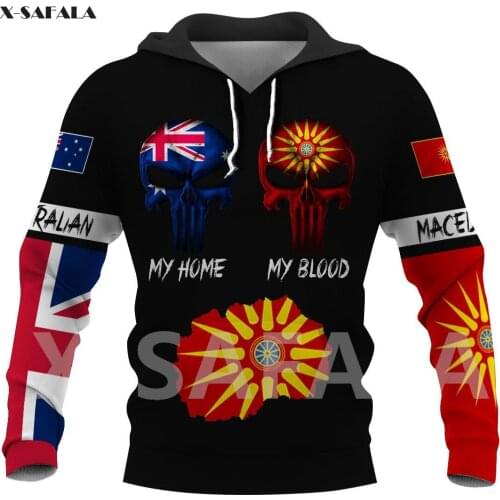 Macedonian National Emblem Skull Country Map Flag 3D All Printed Hoodie Man Women Harajuku Zipper Pullover Sweatshirt Jacket