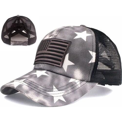 Xthree Summer Ponytail Baseball Cap Mesh Hats For Women Girl Messy Bun Casual USA Flag Baseball Hats Gorras