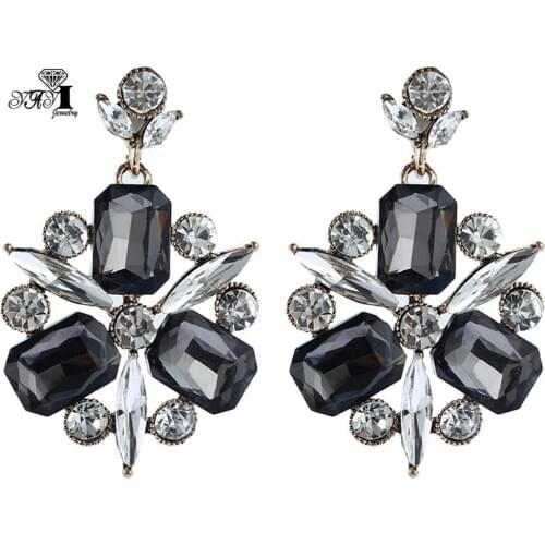 YaYi Jewelry New Gray Glass Rhinestone Dangle Crystal Earring Womens Fashion Ancient Silver Color Gem Earrings Gift 1224