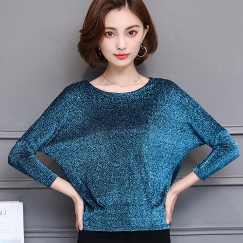 Plus Size Elegant Glitter Blouse Women Korean Style Sequins Blouses Shirts Oversized Womens Shirt Tunic Sexy Ladies Tops Blusas