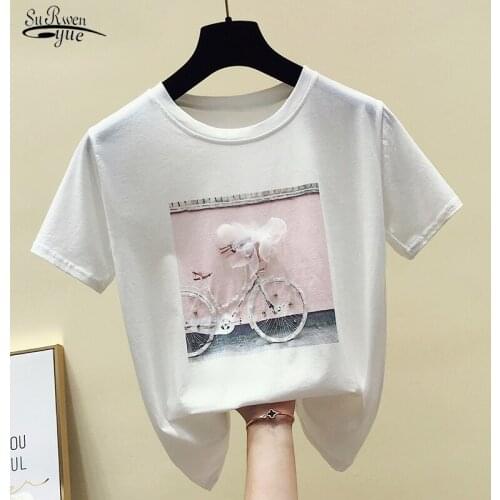 2021 Print Ladies Shirt Summer Short Sleeve Pink Shirt Women Tops Camisetas Feminina Fashion Shirt O-neck T-Shirt Blusas 4767 50