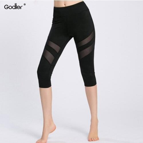 Godier Net Yarn Patchwork Ladie Elastic Hollow Push Up Women Leggings High Waist Black Pants Transparent Sexy Leggings