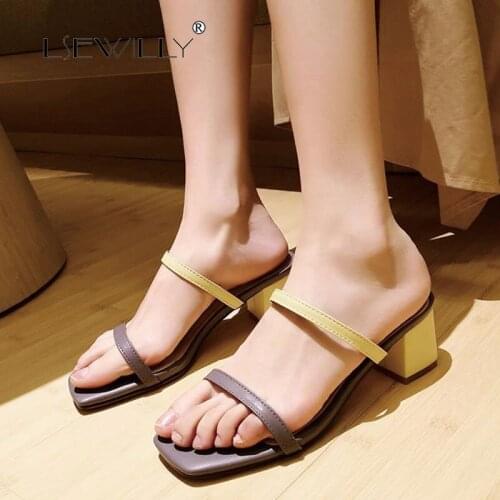Lsewilly 2020 new fashion genuine leather shoes women sandals mixed colors square high heel beach sandals woman summer shoes