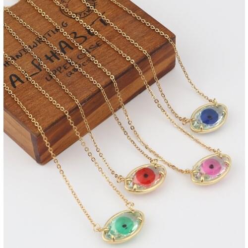 Stainless Steel Religious Multicolor Eye Charms Necklace Gold Color Link Cable Chain Findings Necklace Punk Style Women Jewelry