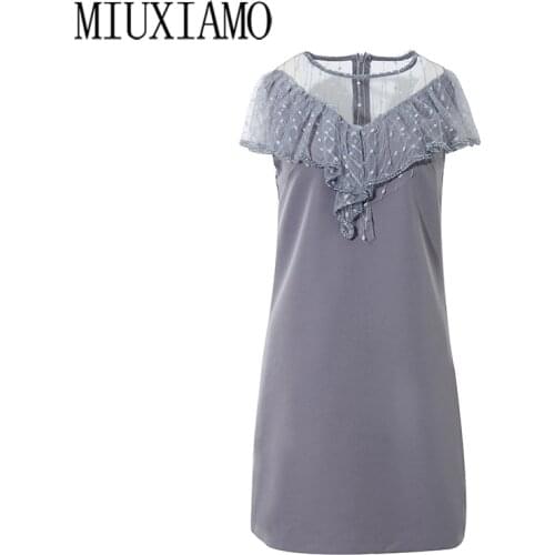 MIUXIMAO High Quality 2020 Summer Dress Newest Arrival Fashion Sleeveless Above Knee Tank Lace Dress Women Vestido