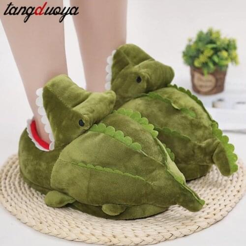 Winter Home Women Fur Slippers Funny Animal Crocodile slippers Warm Cottom Fur Indoor Floor Men Shoes Ladies Furry Slides 28cm