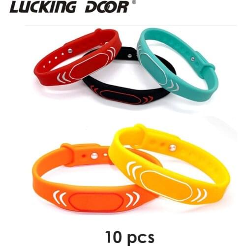 10pcs ID Waterproof Adjustable Silicone Wristband Bracelet Keyfob Token RFID TK4100 Tags Sauna Room Key Ring