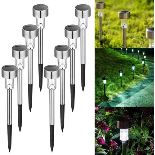 12 Pack Solar Lights Outdoor Garden Led Light Landscape/Pathway Lights Stainless Steel
