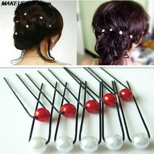 20pcs Wedding U shape hair pins Bridal Prom White Red Pearl Hair Pins Clips Barrette Hairpins Hair Accessories Wholesale