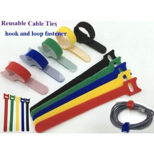 30pcs Wholesale 12*200mm nylon hook loop fastener Nylon Reusable Cable Ties with Eyelet Holes back to back velcros cable tie