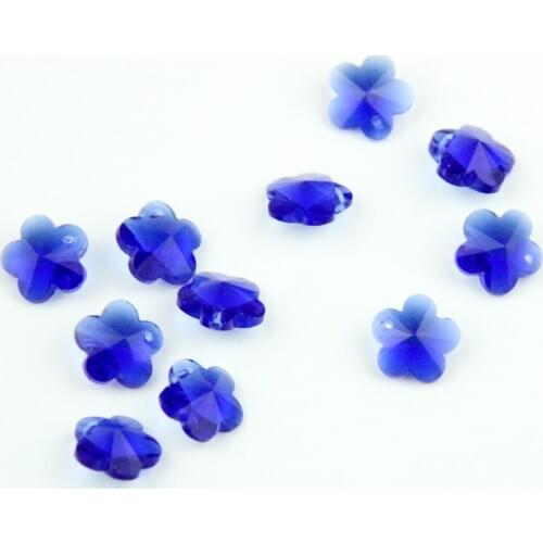 50pcs/lot 14mm Crystal Plum Blossom Beads Dark Sapphire In 1 Hole Crystal Glass Loose Beads Jewelry Making DIY Accessories