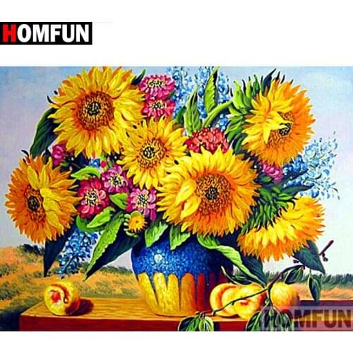 HOMFUN Full Square/Round Drill 5D DIY Diamond Painting "Sunflower flower" 3D Diamond Embroidery Cross Stitch Home Decor A19143