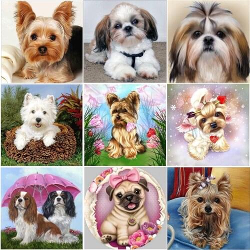 5D Full Round Drill Diamond Painting Puppy Dog DIY Embroidery Cross Stitch Rhinestone Wall Art Living Room Home Decoration