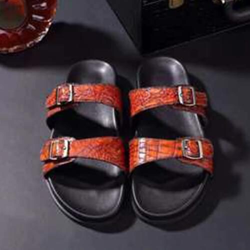 Chue new arrival crocodile shoes male manual Brush color Male sandals men sandals