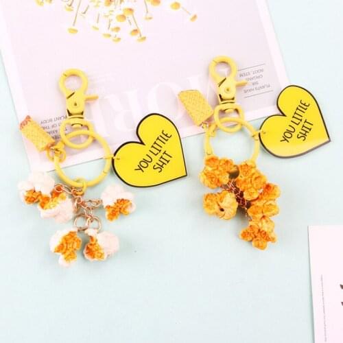 Creative Simulation Cute Popcorn Keychain Fashion Personality Charm Keychain Men and Women Airpods Protective Cover Keychain