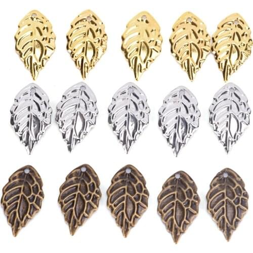 50pcs Leaves Beads Accessories Wholesale Leaf Pendants Antique Bronze Tree Leaf Connectors For Jewelry Making 18*10mm