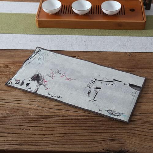 Tea Towel Zen Painted Velvet Absorbent Tea Cloth Small Tea Mat Teapot Heat Proof Mat Tea Art Tea Ceremony Accessories