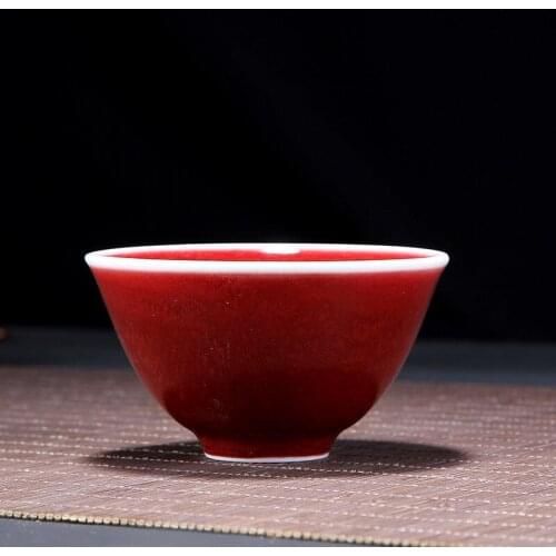 Jingdezhen lang red glaze teacup handmade jun kiln ceramic tea cup personality Ji red individual cup