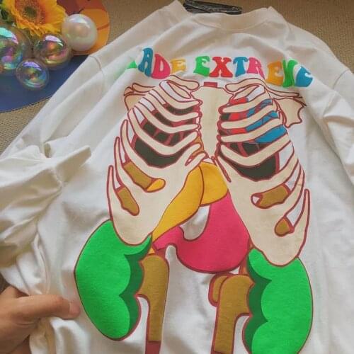 Gothic T-shirts Y2K Harajuku Long sleeve T-shirt Women Skull Printed Fashion Female Long sleeve Casual Vintage Women Black Tees