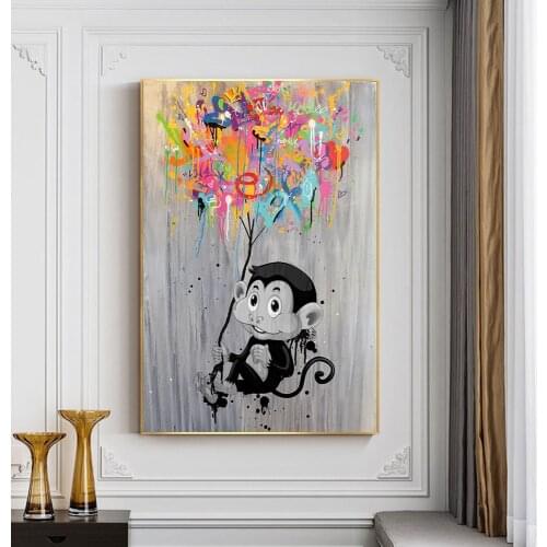 Graffiti Loving Cute Monkey Canvas Painting Poster Print Wall Art Picture For Living Room Home Decor Wall Decoration Frameless