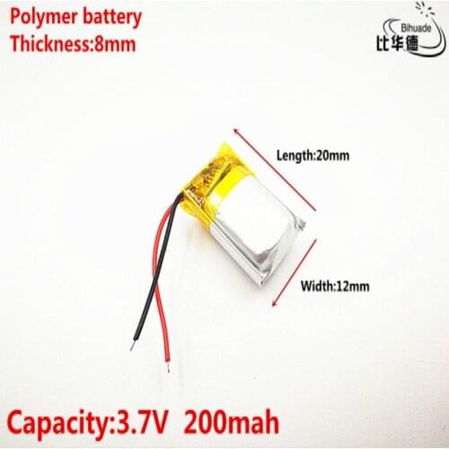 Good Qulity 3.7V,200mAH,801220 Polymer lithium ion / Li-ion battery for TOY,POWER BANK,GPS,mp3,mp4
