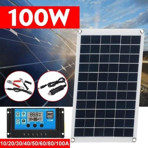100W Solar Panel Kit Complete 18V USB With 10A/30A/60A Controller Solar Cells for Car Yacht RV Boat Moblie Phone Battery Charger
