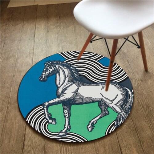 Horse In The Cosmique Carpet for Living Room Forest Cheval Pattern Rug Dustproof and Non-slip Foot Pad Round Chair Mat