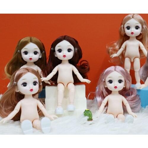 17cm Bjd Doll 1/12 Pouch Nude Baby Body 3D Real Eyes 13 Joints Play House Toys Cute Little Cute Fashion Girl Toy Christmas Gift