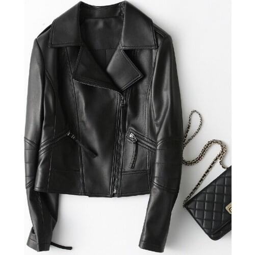 Genuine Leather Jacket Motorcycles Women Short Spring Autumn Womens Sheepskin Coat Real Leather chaqueta mujer ZJZ007