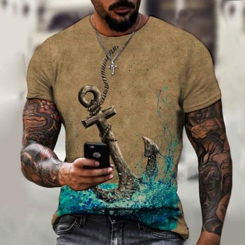 Summer Fashion Street Personality Graffiti Anchor 3d Printing Clothes Breathable Round Neck Short-sleeved T-shirt Street Plus Si