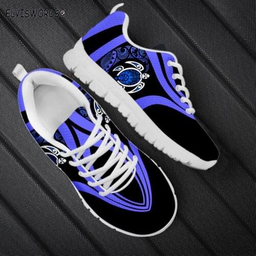 ELVISWORDS Tribal Turtles Printed Fashion Ladies Walking Shoes Comfortable Air Mesh Sneakers for Women Non-ship Woman Flat-Shoes