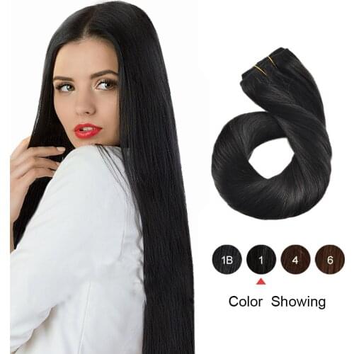 Gazfairy Hair Brazilian Remy Straight Hair 14'' 70g Clip In Human Hair Extensions Natural Color 7 Pieces/Set Full Head Sets