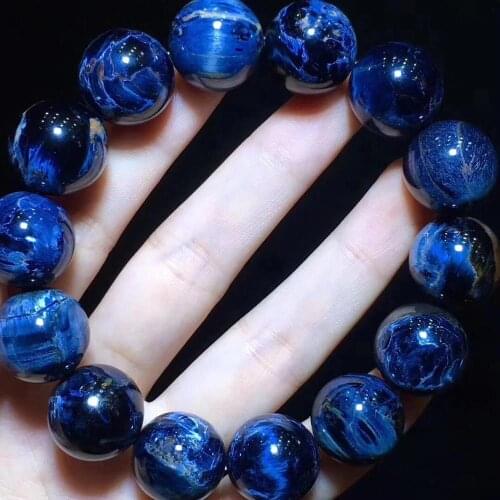 Genuine Natural Blue Pietersite Bangle Bracelet Round Beads Bracelet 17.3mm Women Men Stretch Crystal Blue Namibia Stone AAAAA