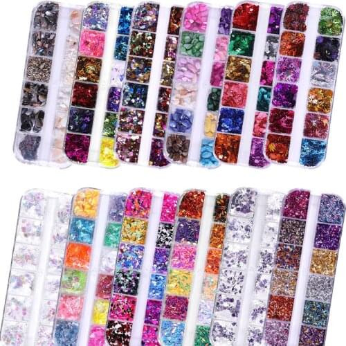 Nail Art Sequins 12 Grid Boxed Nail Gold and Silver Glitter Heart-shaped Butterfly Patch Set Nails Nail Supplies