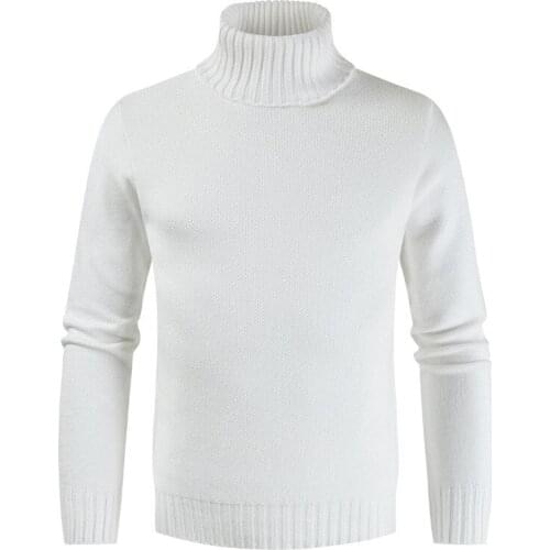 2019 New Autumn Winter High Collar Solid Color Mens New Casual Sweater Fashion Warm Slim Fit Long Sleeve Sweater Tops