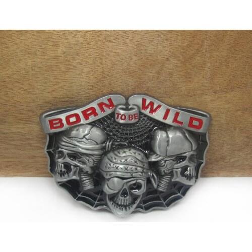 BuckleClub wholesale born to be wild skull belt buckle jeans gift belt buckle FP-03090 pewter finish 4cm width loop