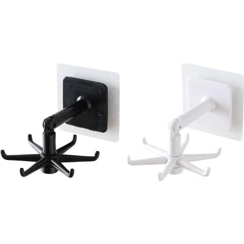 Plastic Kitchen Storage Hooks Household 360 Degrees Rotated Storage Shelf Self Adhesive Handbag Hanger Hanging Racks