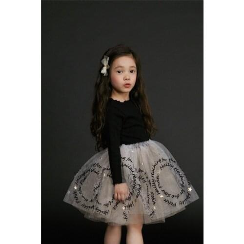 Letters Print Star Girls Princess Dresses 2019 Fall New Full Sleeve Glitter Tulle Dress for Girls Baby Clothes 2-8T E8885