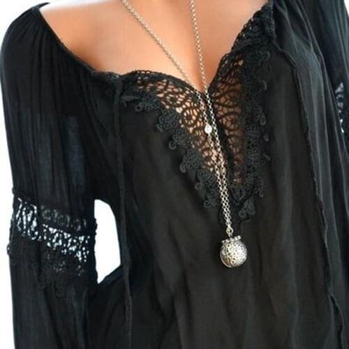 Plus Size Casual V-Neck Long Sleeve Tops New Spring Women Lace Patchwork Blouse Shirt Female Tunic Blusas Mujer Bigsweety