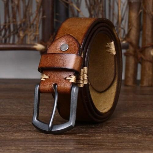Genuine Leather Male Belt Copper Pin Buckle First Pure Cowhide Retro All-match Casual Jeans Soft Belt Brown Black Luxury