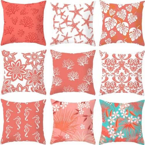 Pink Living Coral Decorative Pillow Cover Home Decor Hippocampus Printed Cushion Cover Throw Pillows funda cojin